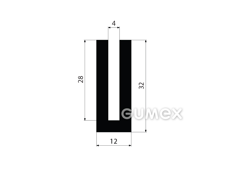 "U" Gummiprofil, 32x12/4mm, 60°ShA, NBR, -40°C/+70°C, schwarz, 